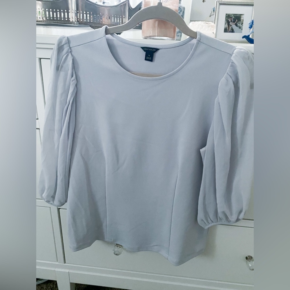 Ann Taylor Crepe Top with Chiffon Sleeves